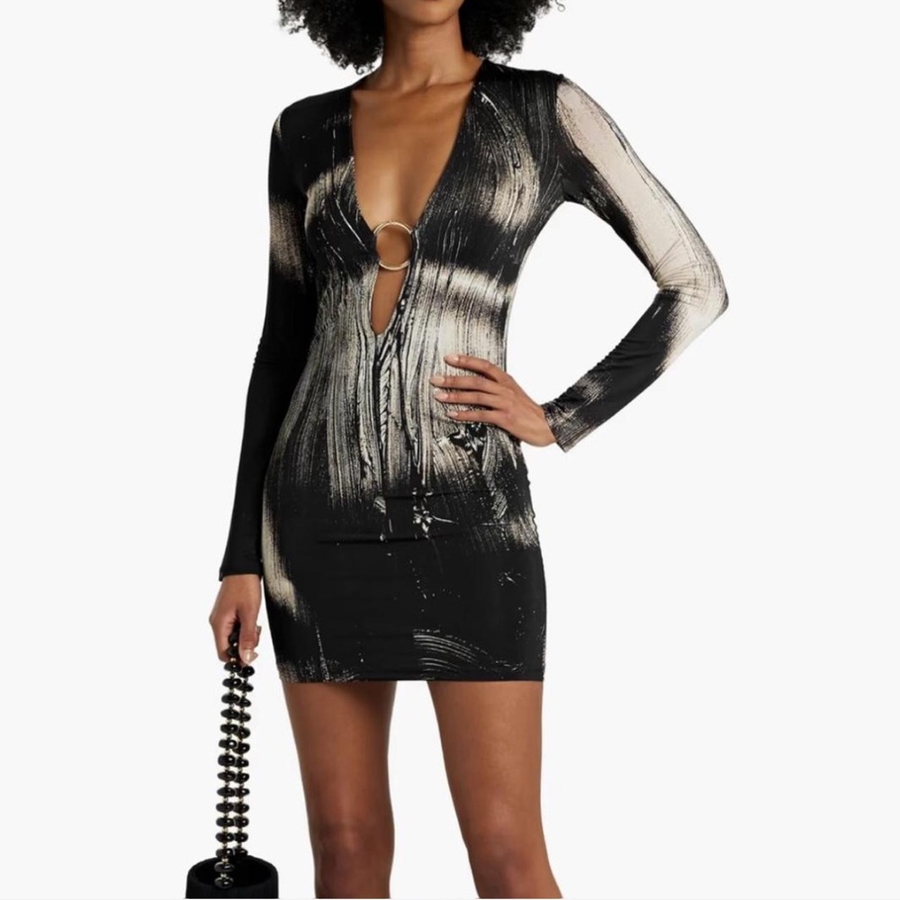 Black and Silver Long Sleeve Mini Dress